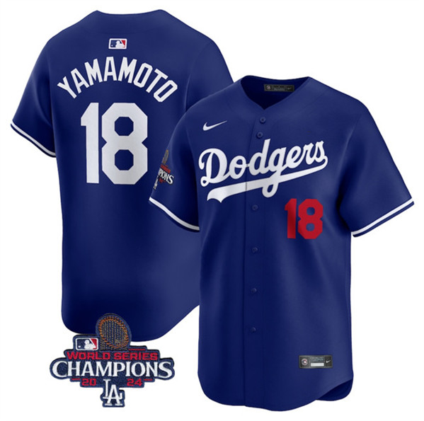 Los Angeles Dodgers #18 Yoshinobu Yamamoto Royal 2024 World Series Champions Alternate Limited Stitched Jersey